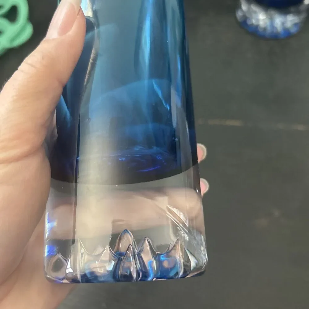 Cobalt Blue Art Glass  Vase Heavy Bottom Peaks